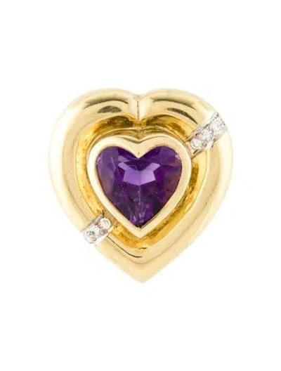 Pre-owned Tiffany & Co Vintage 18k Amethyst & Diamond Heart Pin Brooch In Multi