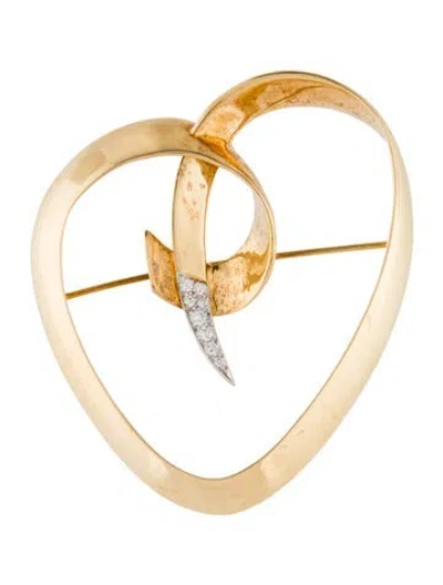 Pre-owned Tiffany & Co Vintage 18k & Platinum Diamond Heart Brooch In Multi