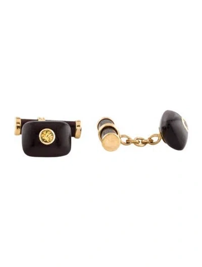 Pre-owned Tiffany & Co Vintage 18k Citrine & Wood Cufflinks In Brown
