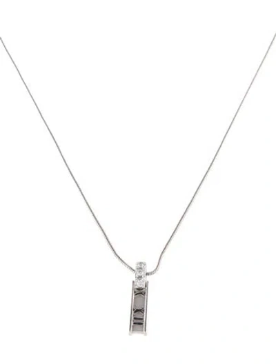 Pre-owned Tiffany & Co Vintage 18k Diamond Atlas Bar Pendant Necklace, 16.5" In Multi