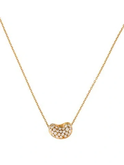 Pre-owned Tiffany & Co Vintage 18k Diamond Bean Pendant Necklace, 16" In Multi