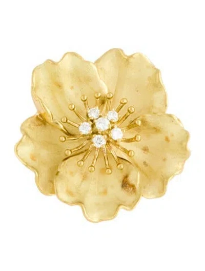 Pre-owned Tiffany & Co Vintage 18k Diamond Camellia Flower Pin Brooch In Multi