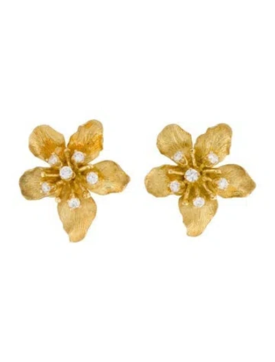 Pre-owned Tiffany & Co Vintage 18k Diamond Flower Earclips In Multi