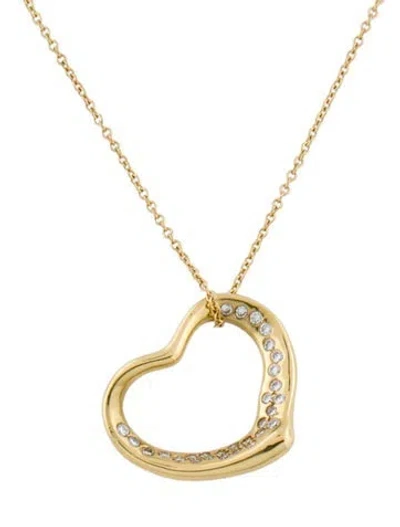 Pre-owned Tiffany & Co Vintage 18k Diamond Open Heart Pendant Necklace, 16" In Multi