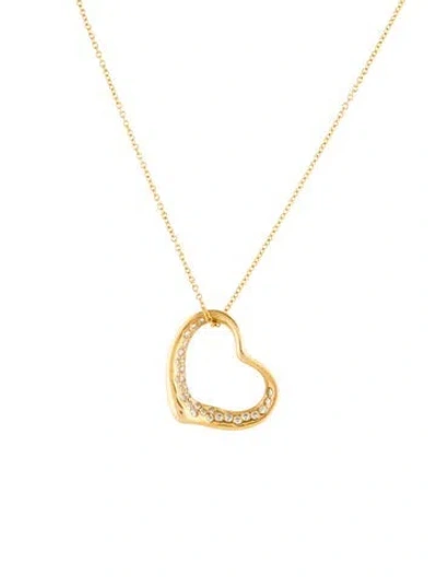 Pre-owned Tiffany & Co Vintage 18k Diamond Open Heart Pendant Necklace, 16.75" In Multi
