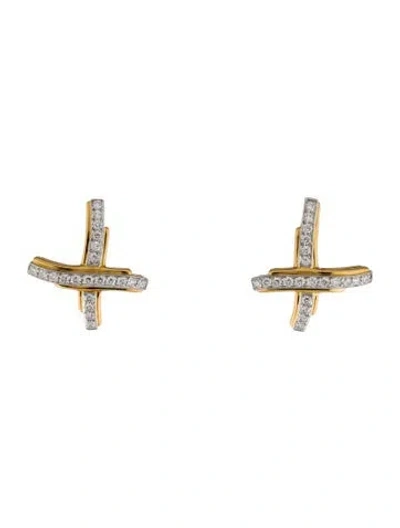 Pre-owned Tiffany & Co Vintage 18k Diamond X Earclip Earrings In Multi