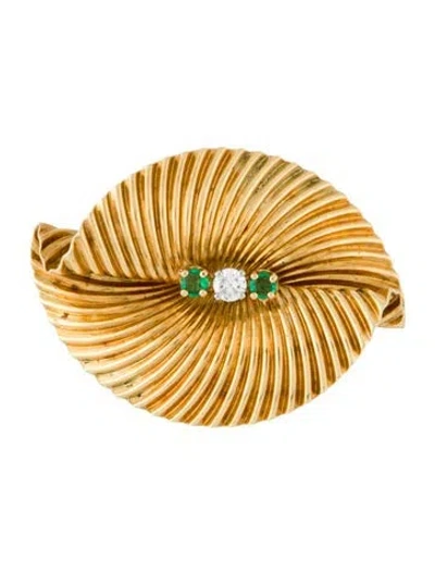 Pre-owned Tiffany & Co Vintage 18k Emerald & Diamond Brooch Pin In Multi
