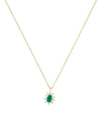 Pre-owned Tiffany & Co Vintage 18k Emerald & Diamond Pendant Necklace, 16" In Multi