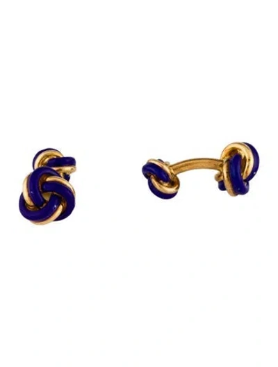 Pre-owned Tiffany & Co Vintage 18k Enamel Knot Cufflinks In Blue