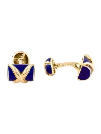 Pre-owned Tiffany & Co Vintage 18k Enamel 'x' Cufflinks In Blue