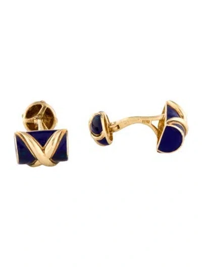 Pre-owned Tiffany & Co Vintage 18k Enamel 'x' Cufflinks In Blue