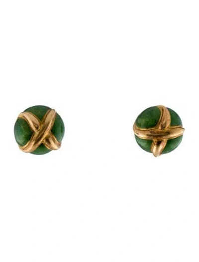 Pre-owned Tiffany & Co Vintage 18k Enamel 'x' Stud Earrings In Green