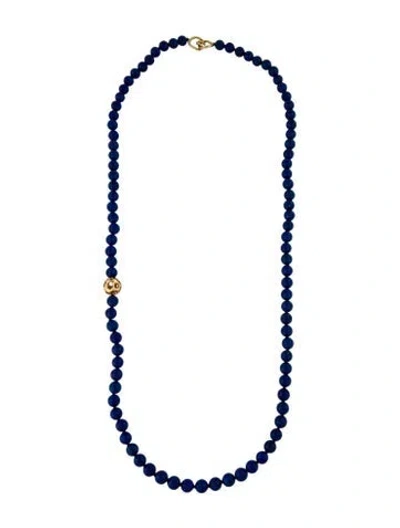 Pre-owned Tiffany & Co Vintage 18k Lapis Lazuli Bead Station Necklace, 32" In Blue