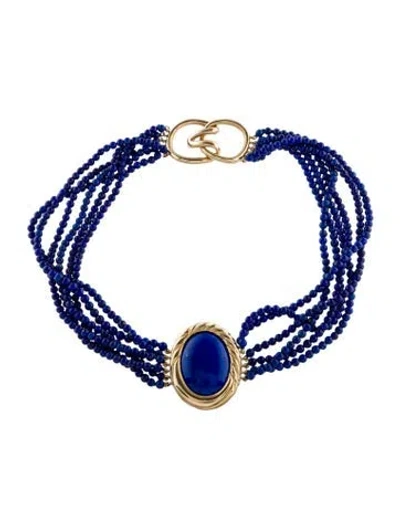 Pre-owned Tiffany & Co Vintage 18k Lapis Lazuli Multistrand Beaded Choker Necklace, 13.5"