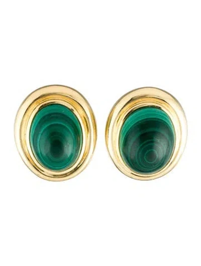 Pre-owned Tiffany & Co Vintage 18k Malachite Earclip Earrings In Multi