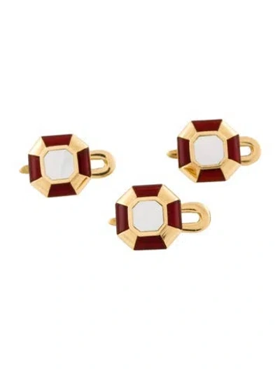 Pre-owned Tiffany & Co Vintage 18k Mother Of Pearl & Carnelian Shirt Studs In Multi