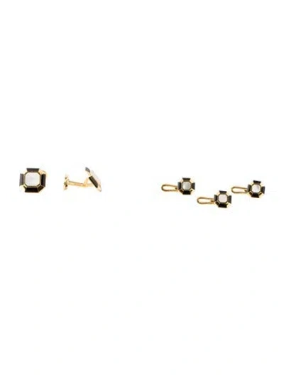 Pre-owned Tiffany & Co Vintage 18k Mother Of Pearl & Onyx Dress Set In White