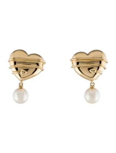 Pre-owned Tiffany & Co Vintage 18k Pearl Cupid's Arrow Heart Clip-on Earrings In Multi