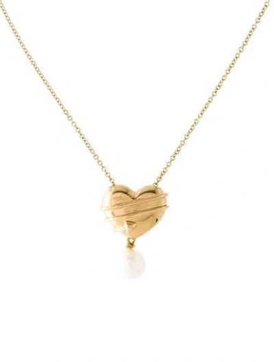 Pre-owned Tiffany & Co Vintage 18k Pearl Cupid Arrow Heart Pendant Necklace, 16" In Multi