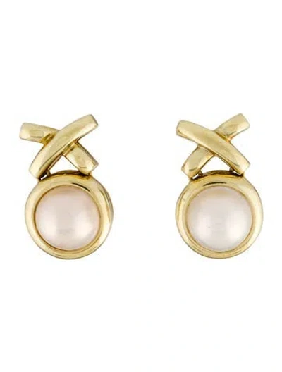 Pre-owned Tiffany & Co Vintage 18k Pearl X Earrings In Multi