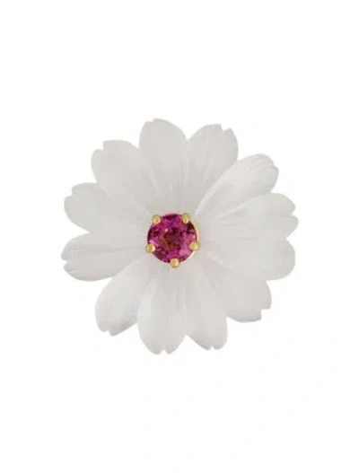 Pre-owned Tiffany & Co Vintage 18k Quartz & Tourmaline Single Flower Stud Earring In Multi