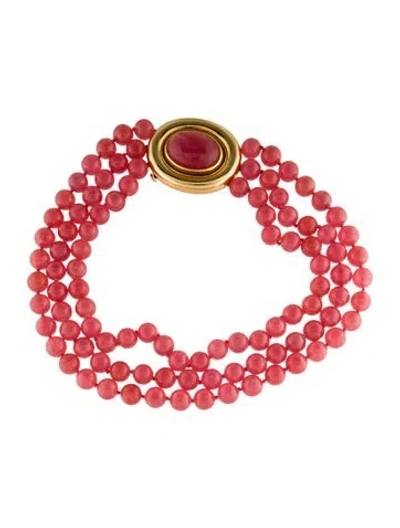 Pre-owned Tiffany & Co Vintage 18k Rhodochrosite Multi-strand Bead Necklace, 14"