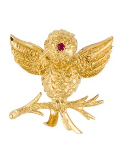 Pre-owned Tiffany & Co Vintage 18k Ruby Bird Brooch In Multi