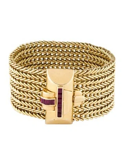 Pre-owned Tiffany & Co Vintage 18k Ruby Mesh Chain Link Bracelet, 7" In Multi