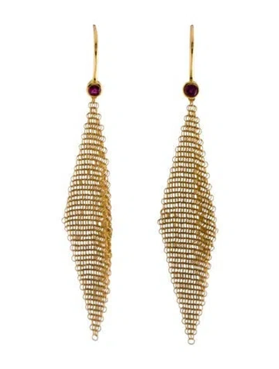 Pre-owned Tiffany & Co Vintage 18k Ruby Mesh Drop Earrings In Multi