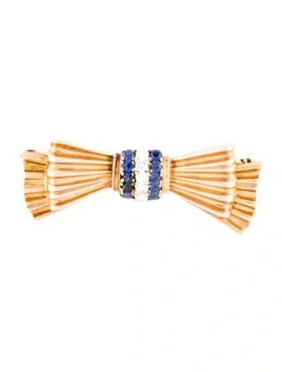 Pre-owned Tiffany & Co Vintage 18k Sapphire & Diamond Bow Brooch In Multi