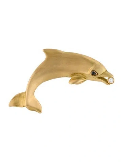 Pre-owned Tiffany & Co Vintage 18k Sapphire & Diamond Dolphin Brooch In Multi