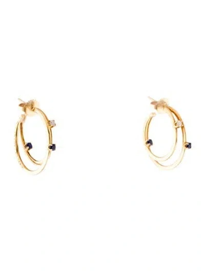Pre-owned Tiffany & Co Vintage 18k Sapphire & Diamond Hoop Earrings In Multi