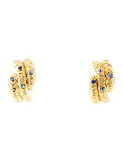 Pre-owned Tiffany & Co Vintage 18k Sapphire Fan Pattern Earclip Earrings In Multi