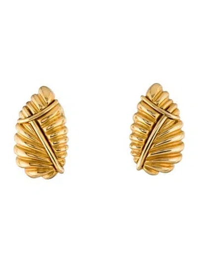 Pre-owned Tiffany & Co Vintage 18k Textured Leaf Earclip Earrings In Multi