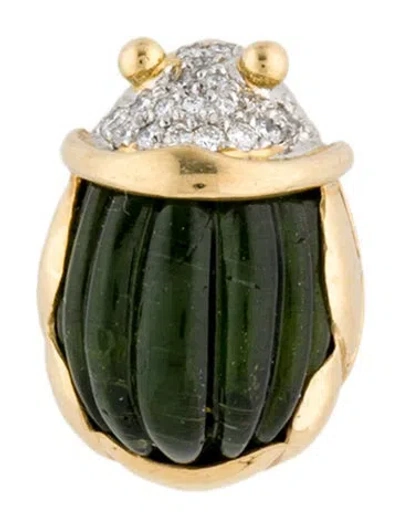 Pre-owned Tiffany & Co Vintage 18k Tourmaline & Diamond Scarab Pin Brooch In Multi