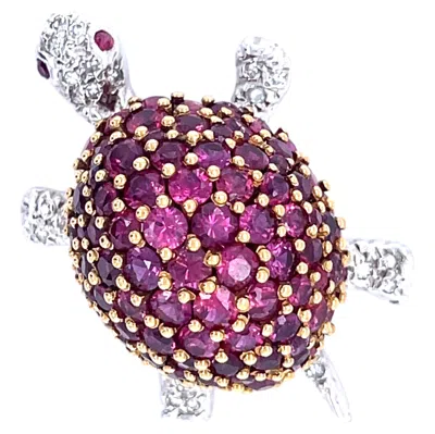 Pre-owned Tiffany & Co . Vintage 18k Two-tone Gold Ruby And Diamond Turtle Brooch Unique! In Multiple
