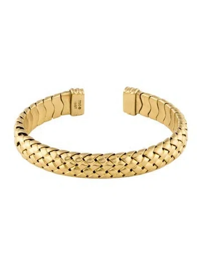 Pre-owned Tiffany & Co Vintage 18k Vannerie Basket Woven Cuff Bracelet, 6.5" In Multi