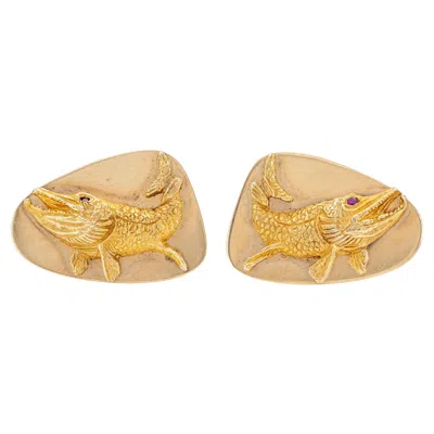 Pre-owned Tiffany & Co Vintage 1970s . Muskellunge Fish Cufflinks With Rubies In Multi