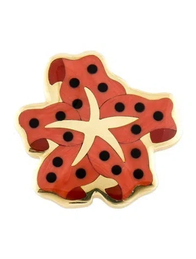 Pre-owned Tiffany & Co Vintage 1979 18k Coral, Onyx & Enamel Angela Cummings Starfish Pin Brooch In Orange