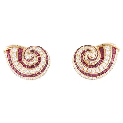 Pre-owned Tiffany & Co Vintage 1990s . 18k Gold Ruby And Diamond Shell Earrings In Multi