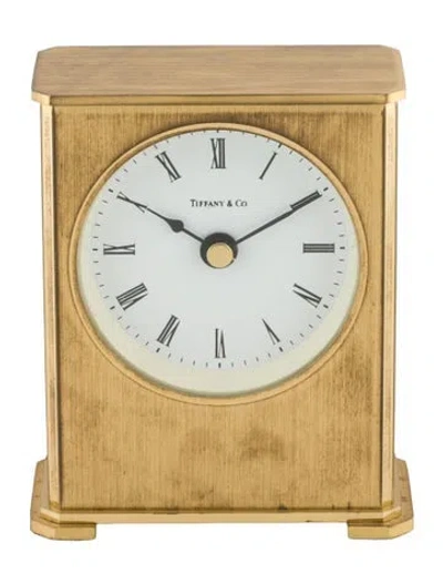 Pre-owned Tiffany & Co Vintage Brass Desk Clock In Gold