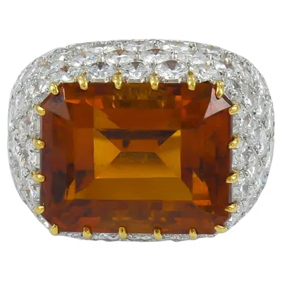 Pre-owned Tiffany & Co . Vintage Citrine Diamond Cocktail Bombe Ring In Multiple