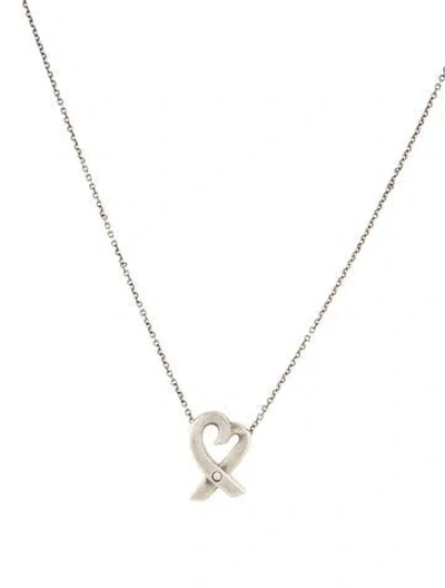 Pre-owned Tiffany & Co Vintage Diamond Loving Heart Pendant Necklace, 16" In Multi