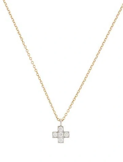 Pre-owned Tiffany & Co Vintage Diamond Mini Cross Pendant Necklace, 16" In Multi