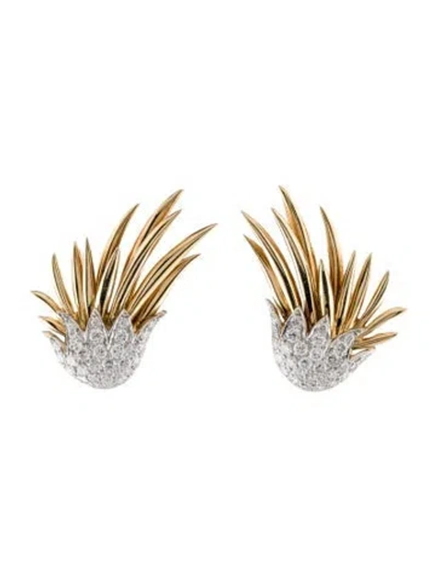 Pre-owned Tiffany & Co Vintage Diamond Schlumberger Flame Clip-on Earrings In Multi