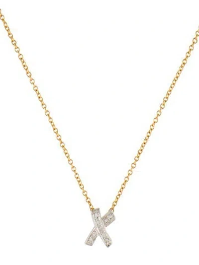 Pre-owned Tiffany & Co Vintage Diamond "x" Pendant Necklace, 16" In Multi