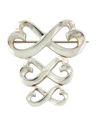 Pre-owned Tiffany & Co Vintage Double Loving Heart Triple Brooch Pin In Multi