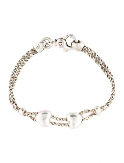 Pre-owned Tiffany & Co Vintage Double Puffed Heart Slider Bracelet, 7" In Multi