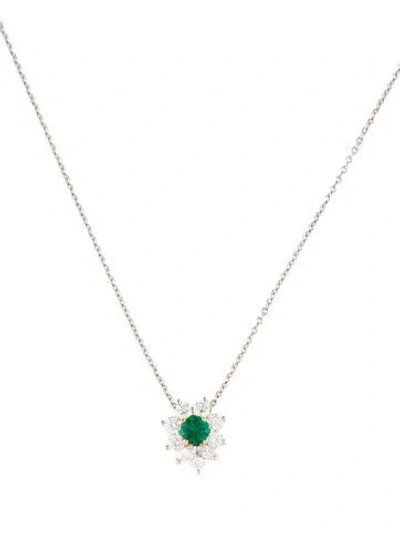 Pre-owned Tiffany & Co Vintage Emerald & Diamond Pendant Necklace, 16" In Multi