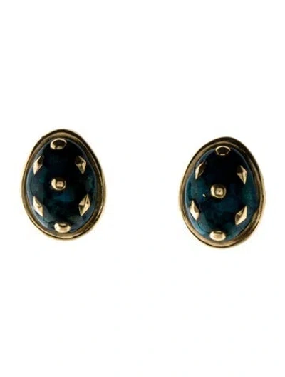 Pre-owned Tiffany & Co Vintage Enamel Dot Lozenge Clip-on Earrings In Blue
